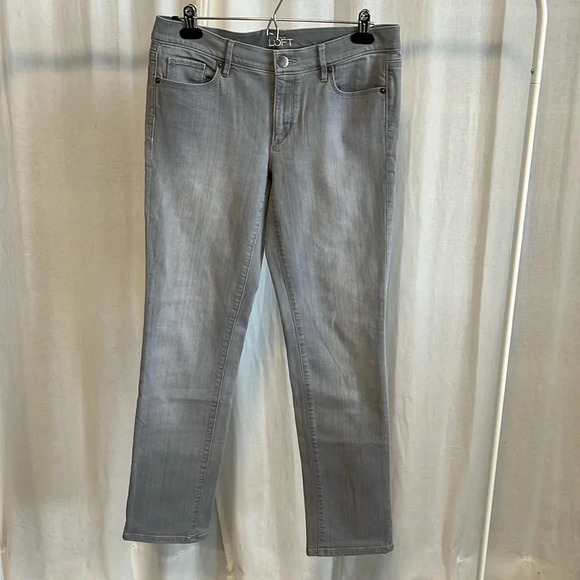 LOFT Modern Straight Mid-Rise Light Grey Denim Jeans, Size 29 - Picture 3 of 9
